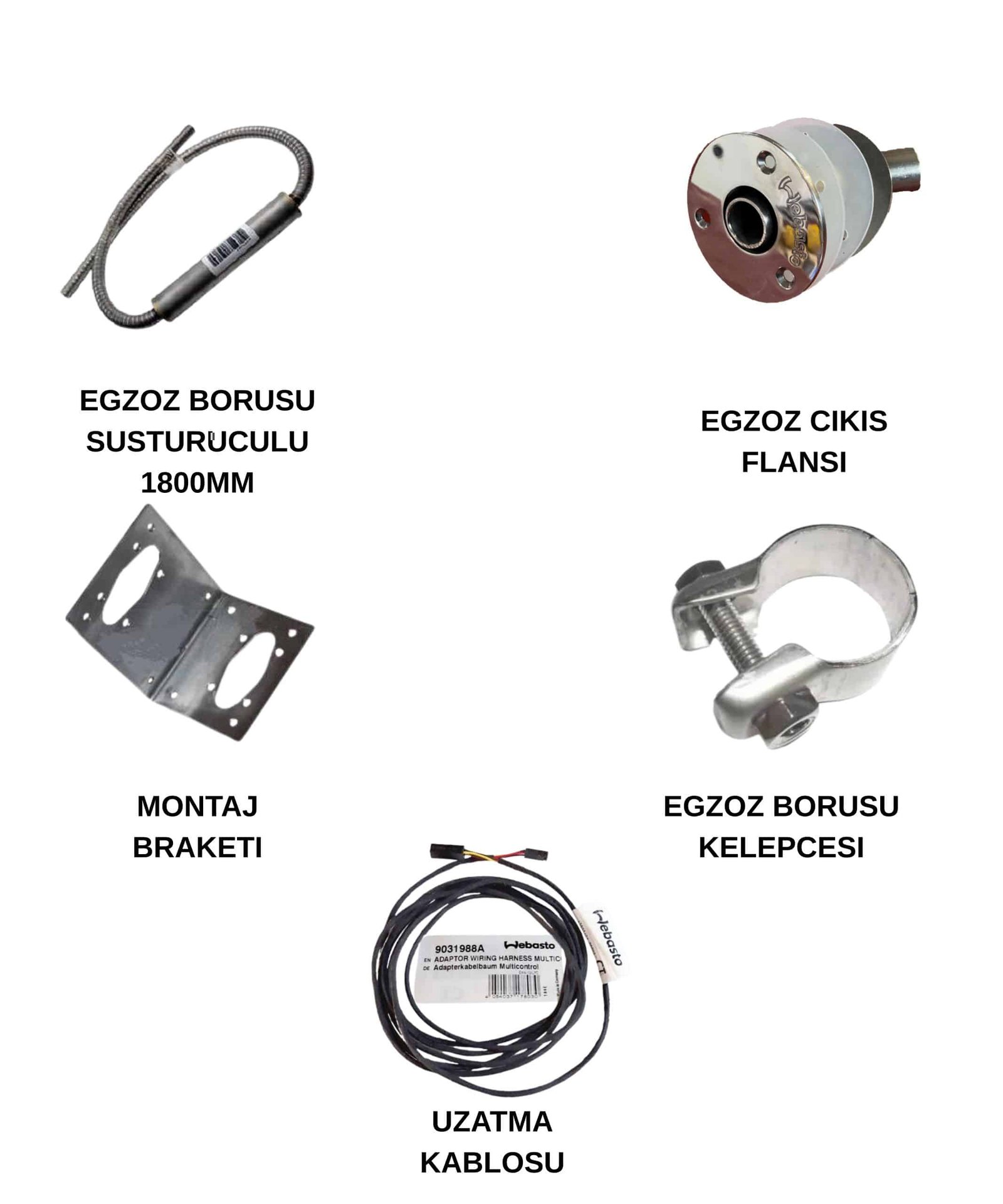 Webasto AT 4 12V/24V Marin Kit 2 Webasto AT 4 marin kit içeriği: susturuculu egzoz, çıkış flanşı, braket, kelepçe, uzatma kablosu