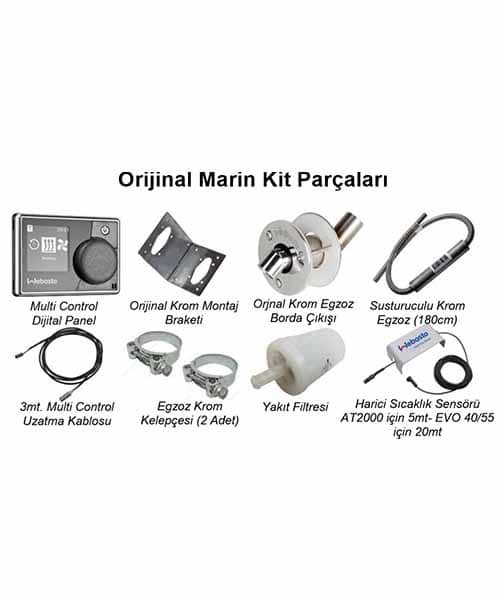Webasto Air Top Evo 55 12V/24V Marin Kit 2 Webasto marin kit parçaları: dijital panel, krom braket, borda çıkışı, susturuculu egzoz